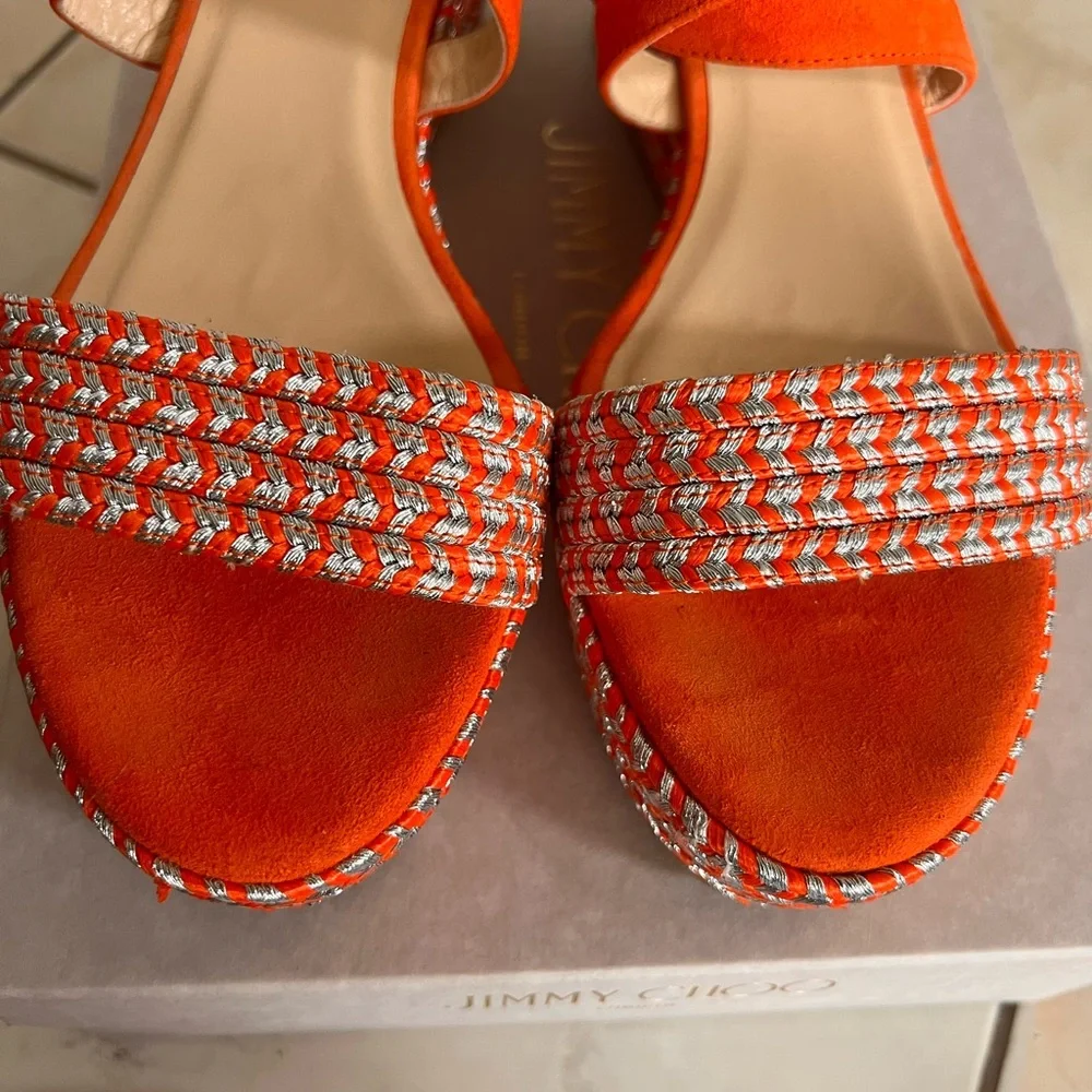 Jimmy Choo Silver and Orange suede Espadrilles/Wedges - Picture 6 of 10